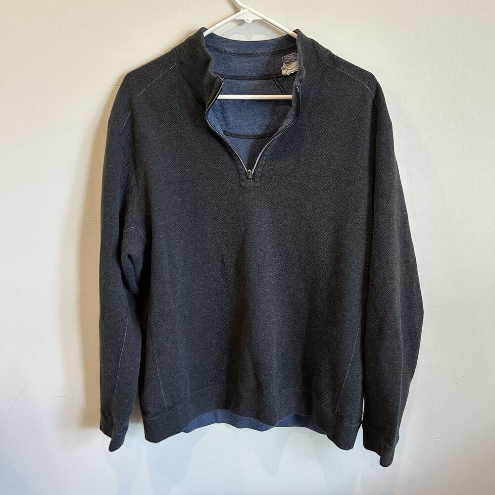 Tommy Bahama XL Reversible Quarter Zip Pullover Blue Gray 100% Cotton Read